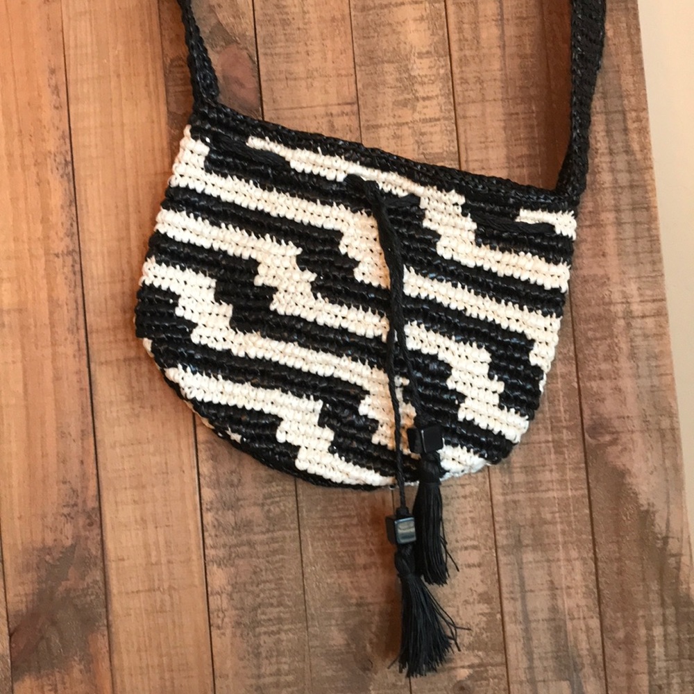 J. Crew Crossbody Bag Black and White geometric pattern
